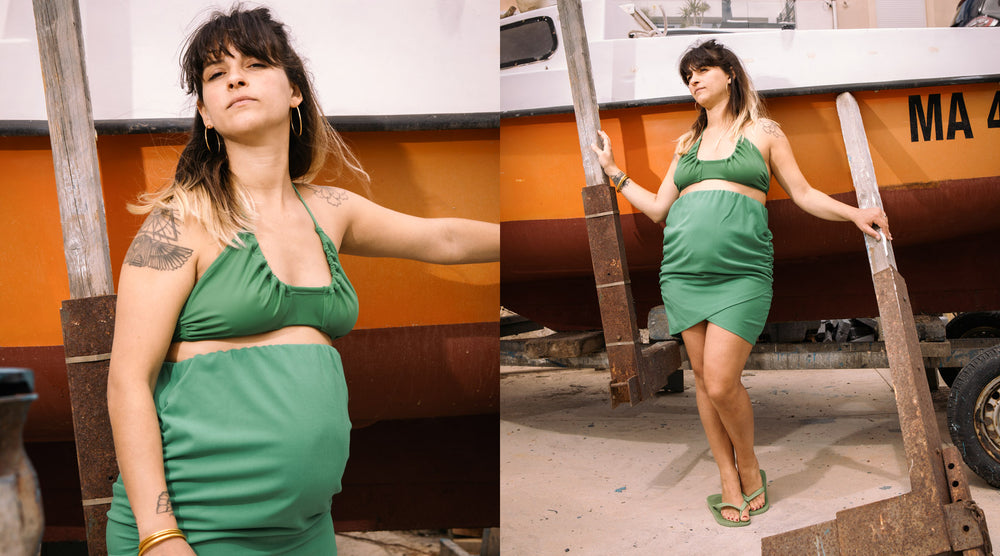 Naissance publique vêtements de grossesse et de maternité jupe courte portefeuille verte